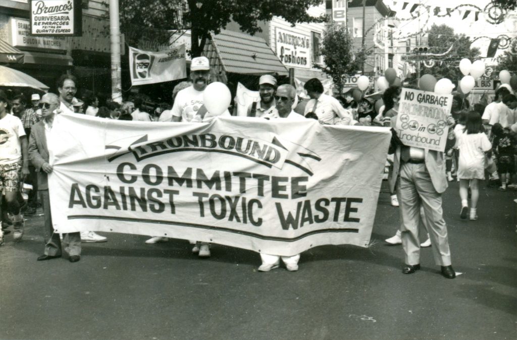 The Ironbound Committee Against Toxic Waste marches against a proposed garbage incinerator (1990).